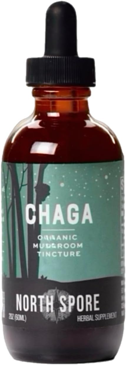 North Spore Chaga Mushroom Tincture | Energy & Wellness Boosting Supplement Drops | Adaptogenic Superfood | Dual Extract Organic Blend, 100% Fruiting Bodies | Non-GMO, Vegan - 2oz