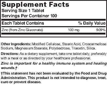 Nature's Blend Zinc Gluconate 100 mg, 100 Tablets