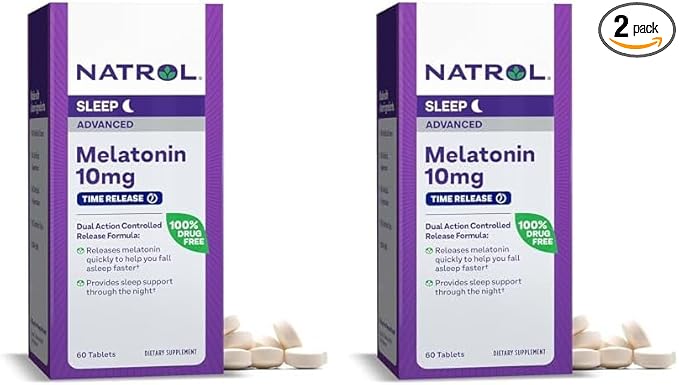 Natrol Sleep Advanced Melatonin Time Release Tablets, Nighttime Sleep Aid, 10mg, 60 Count (Pack of 2)