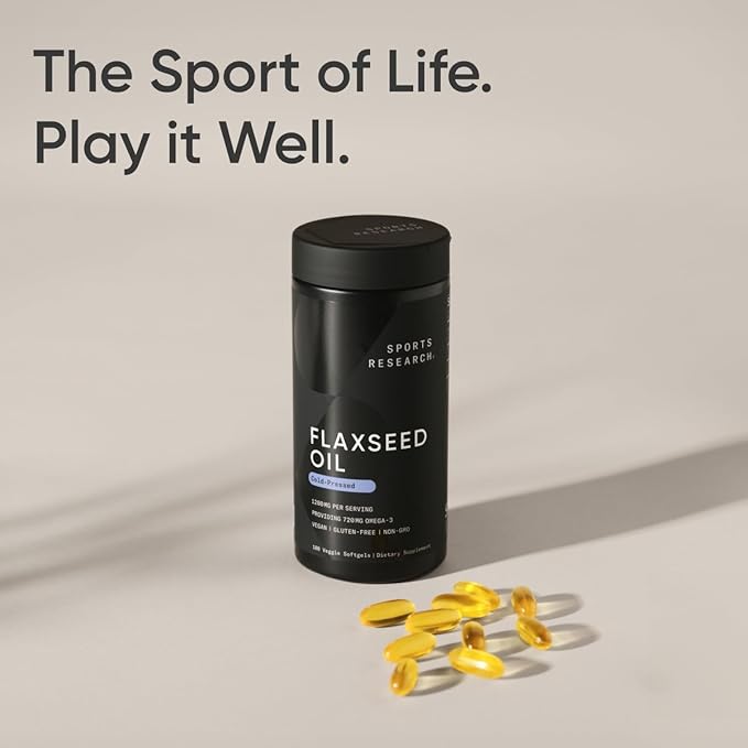 Sports Research Vegan Flaxseed Oil (1200mg) Herbal Supplement with Plant-Based ALA Omega 3 - Vegan Certified & Non-GMO Verified - Gluten, Soy & Carrageenan Free (180 Veggie Softgels)