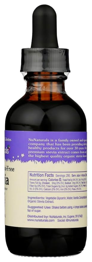 NuNaturals Liquid Stevia, Sugar-Free Sweetener, Plant-Based Sugar Substitute, Zero Calorie, Vanilla Alcohol Free, 2 oz (Pack of 2)