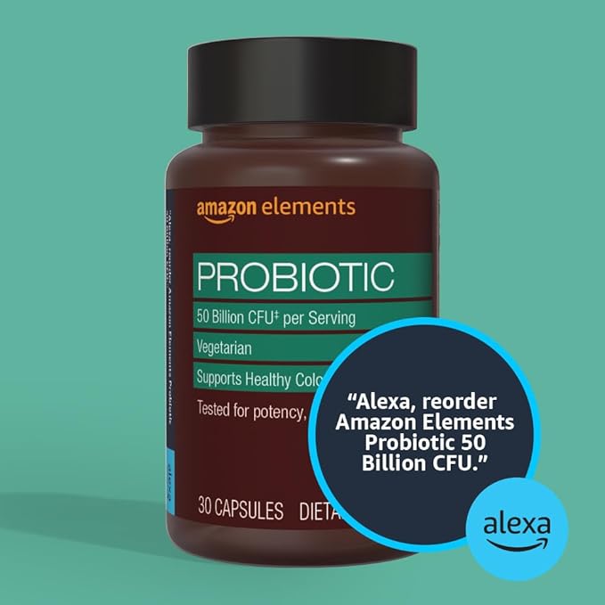 Amazon Elements One Daily Adult Probiotic Blend, Supports Healthy Colon and Immune Function, 50 Billion CFU (2 Strains), 30 Capsules, 1 Month Supply (Packaging May Vary) (Pack of 2)