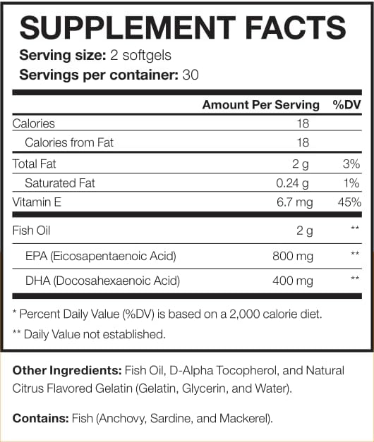 Omega 3 Fish Oil Supplement - 60 Soft Gels - 1200 mg Omega-3 - with EPA and DHA - 30 Servings