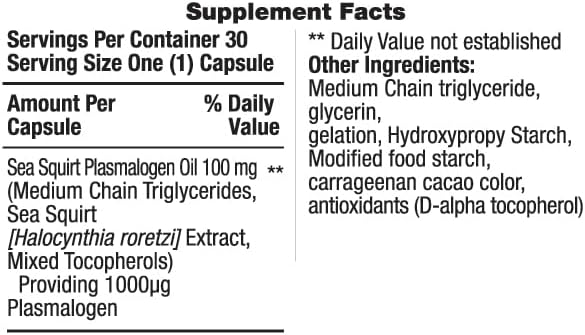 Plasmalogen Sea Squirt Supplement - Brain Health Supplement - 30 Days Supply