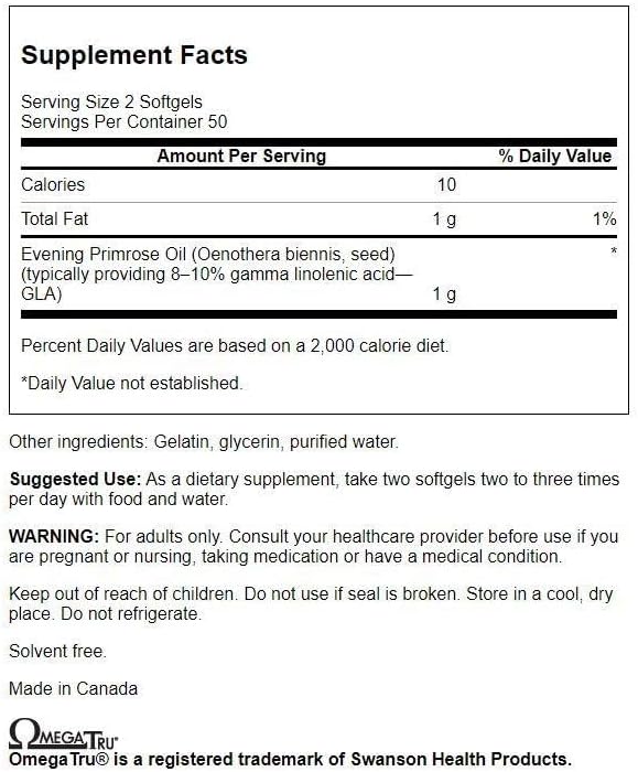 Swanson Evening Primrose Oil (Omegatru) 500 Milligrams 100 Sgels