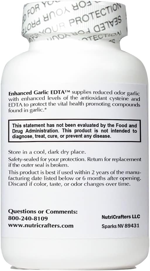 Enhanced Garlic EDTA 120 Capsules - 1000mg High Potency Calcium Disodium EDTA Formula - No Magnesium Sterate or Aluminum Containing Zeolite - 1 Bottle of 120 Capsules