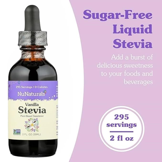 NuNaturals Liquid Stevia, Sugar-Free Sweetener, Plant-Based Sugar Substitute, Zero Calorie, Vanilla Flavor, 2 oz