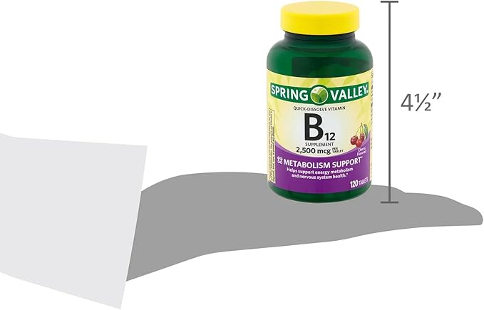 Spring Valley Vitamin B12 Quick-Dissolve Tablets Dietary Supplement | Vitamin B12 2500 mcg | B Vitamins | Vitamin B12 Complex for Women and Men | 120 Tablets Bundle with Lual's 45 Diabetes Decoded