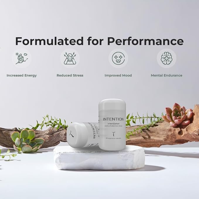 INTENTION Mushroom & Botanical Supplement by Setas – Organic Chaga & Cordyceps, Rhodiola & Ginger to Support Cognitive Function, Mental Focus, & Memory, Vegan & Non-GMO, 60-Day Supply