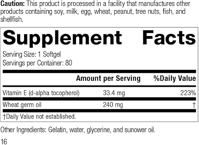 Standard Process Inc. Wheat Germ Oil Fortified - Whole Food Exercise, Antioxidant and Immune Support with Vitamin E and Wheat Germ Oil - 80 Softgels