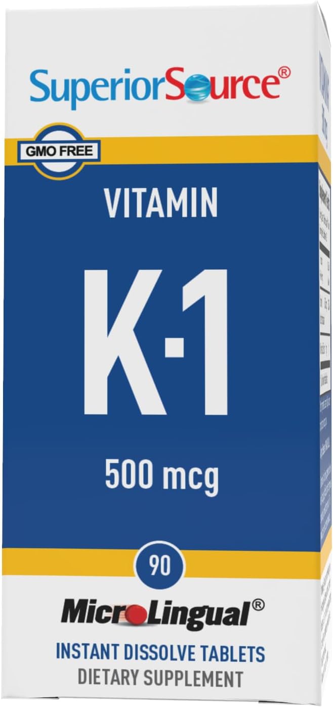 Superior Source Vitamin K1 500 mcg - Bone Strength & Health Support Supplement - Vitamin K Supplement Aids Blood Health & Calcium Absorption - 100 Sublingual Dissolving Tablets