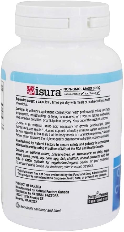 Natural Factors - L-Lysine, Supports Healthy Immune System Function, 90 Vegetarian Capsules