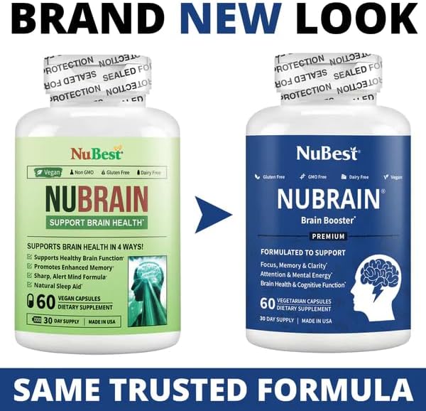 NuBrain Booster - Brain Supplement for Brain Booster, Memory, Focus & Clarity Support with St. John’s Wort, Ginkgo Biloba, Bacopa & More - Premium Nootropic Brain Supplement - 3 Pack