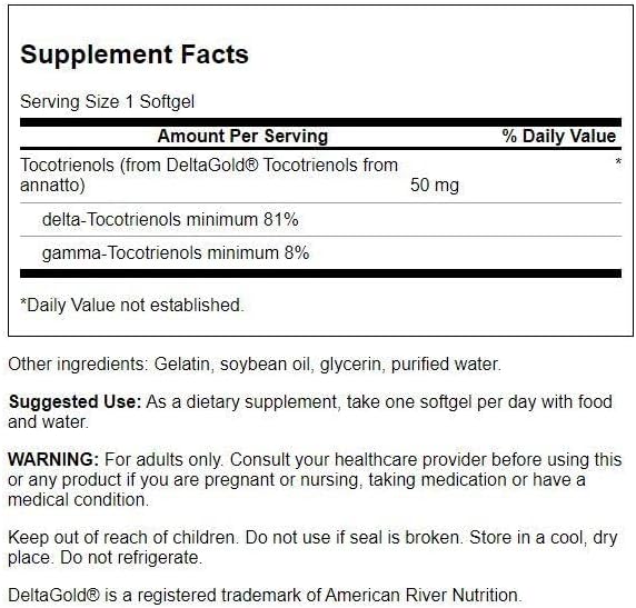Swanson Deltagold Tocotrienols-Annatto Tocotrienols Supporting Healthy Cholesterol Levels Already withinthe Normal Range-Vitamin E Tocotrienols 99% Tocopherol Free (60 Softgels, 50mg Each) (3 Pack)