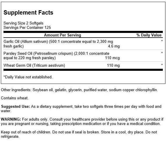 Swanson Garlic & Parsley - Promotes Heart Support and Immune Support - Garlic Oil and Parsley Seed Oil Supplement for Enhanced Wellness - (250 Softgels)