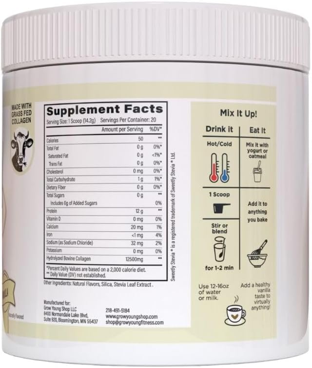 Grow Young Fitness Slim Fiber Supplement and Daily Probiotic Supplement and Vanilla Collagen Protein - Joint, Bone, and Digestion Support for Elderly