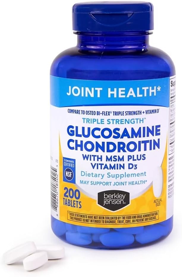 Berkley Jensen Glucosamine Chondroitin – Triple Strength Glucosamine Chondroitin Complex with MSM and D3 – Joint Supplement Tablets for Joint Support and Cartilages, NSF Certified, 200 Ct. (Pack of 1)