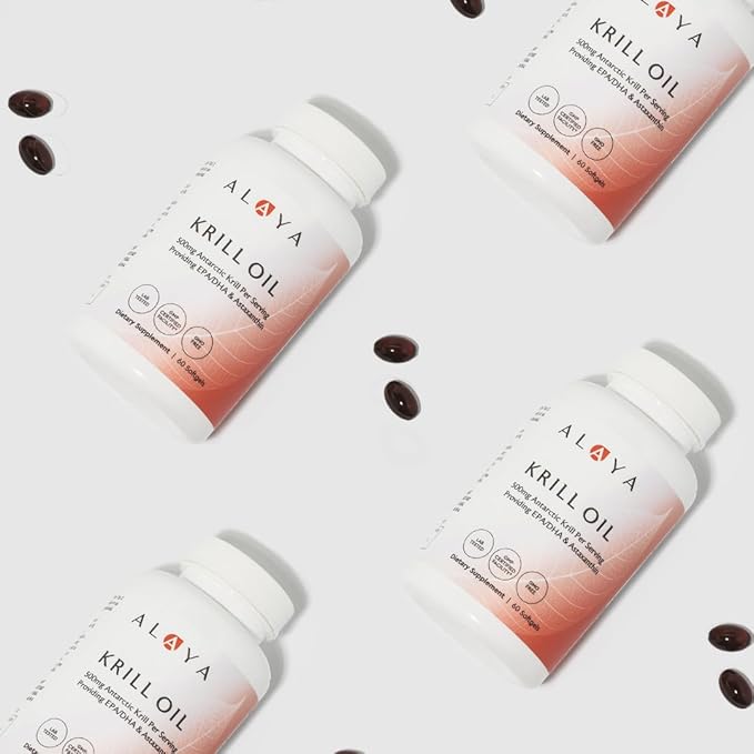 Alaya Naturals - Antarctic Krill Oil 500mg Supplement with Phospholipids, EPA/DHA Omega 3 & Astaxanthin - Non-GMO - PCB Tested Krill Oil - 60 Softgels