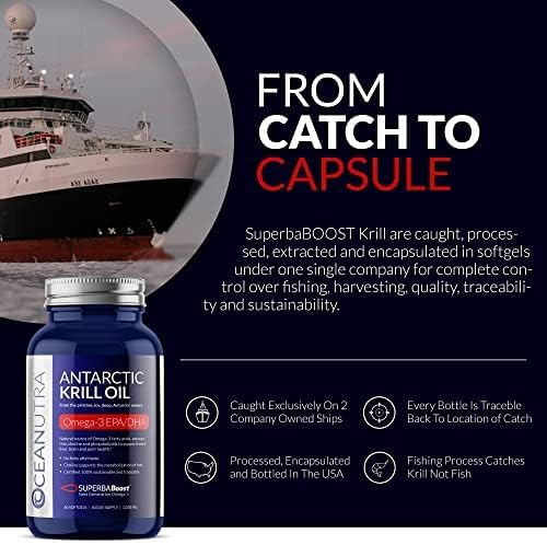 100% Pure Krill Oil 1000mg, Omega 3, Highest Concentration 56% Phospholipids, Choline & Astaxanthin, Sustainable Antarctic SuperbaBoost, DHA, EPA, Heart, Brain, Eye & Skin Care, No Fish Oil