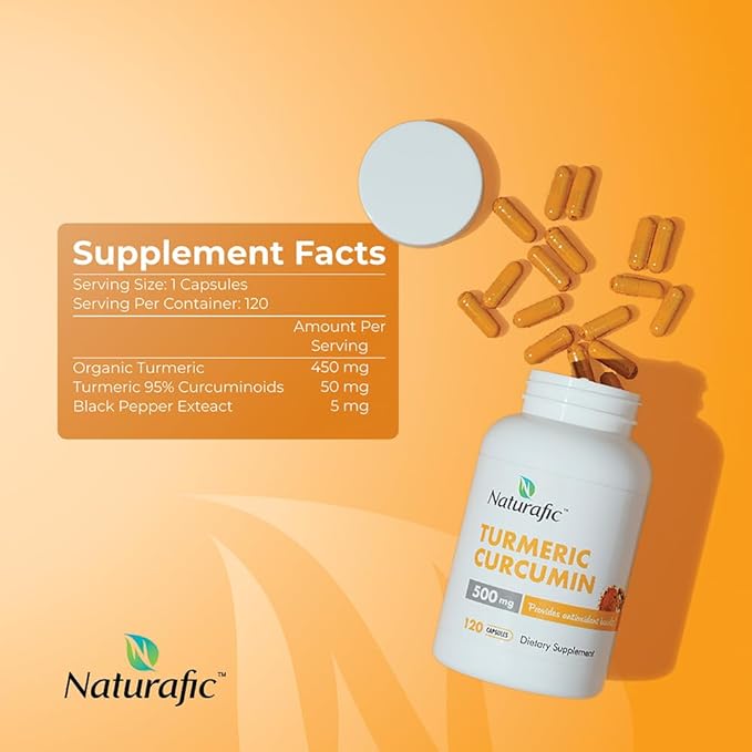 Turmeric Curcumin with Piperine Capsules - 500mg per Capsule,120 Count - Supplement with Black Pepper for Enhanced Absorption Non-GMO, Gluten-Free