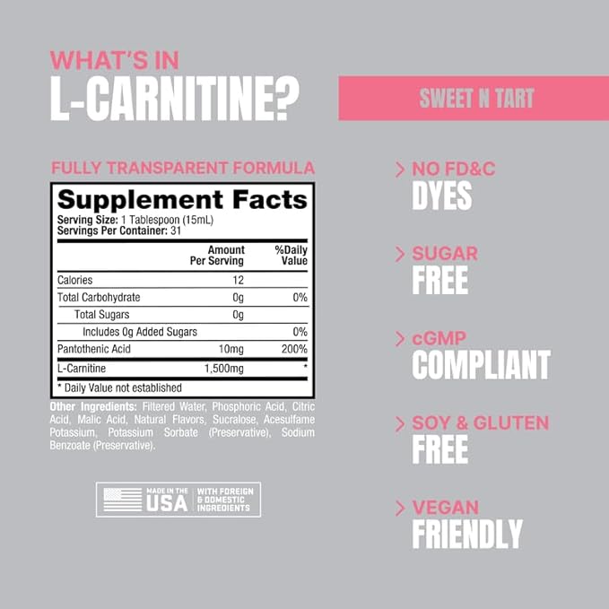 PROSUPPS L-Carnitine Liquid 1500, Stimulant-Free Liquid Shots for Men & Women - Clean Workout Drink for Energy, Performance & Muscle Recovery - No Sugar, No Carbs - 31 Servings, Sweet N-Tart