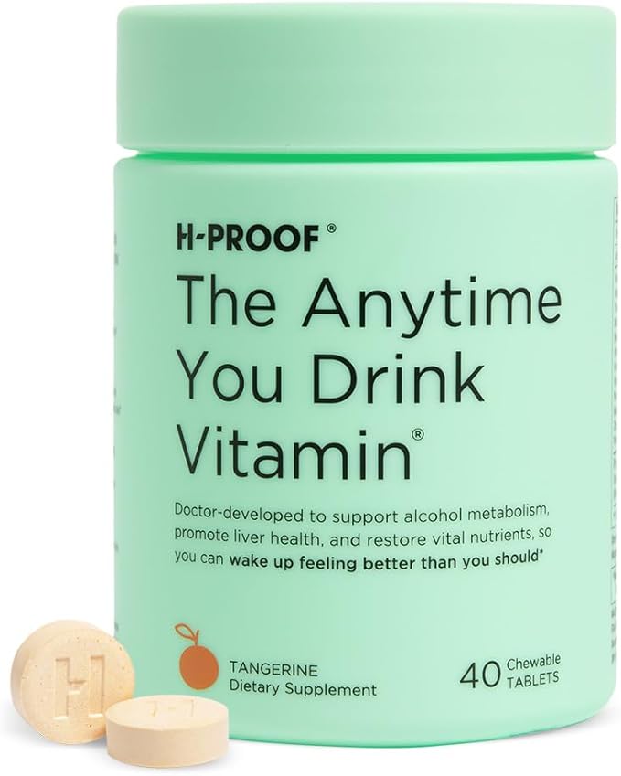 The Anytime You Drink Vitamin, Liver Health & Immunity Support with Electrolytes, Milk Thistle, and Vitamins B & C - 40 Chewable Tablets (20 Servings), Vegan, Tangerine