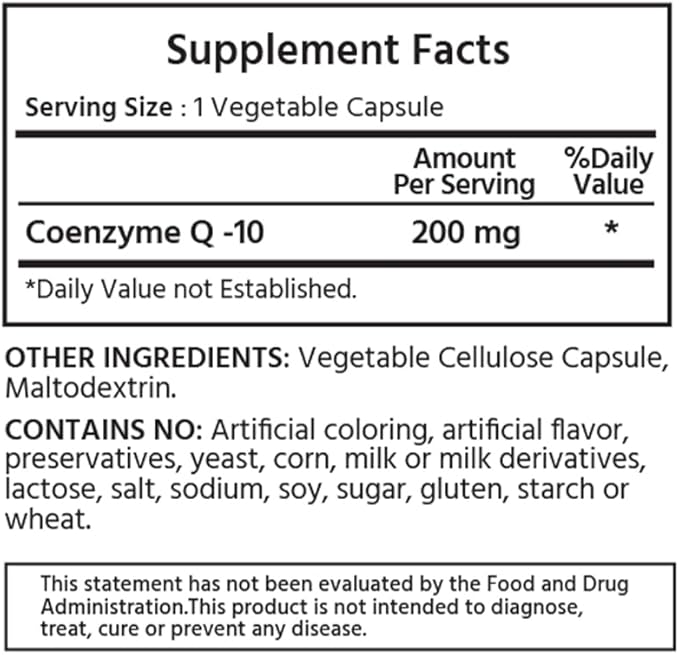 Pure CoQ-10 200 mg, 60 Vegetable Capsules. One a Day (2-Month Supply). Premium Quality