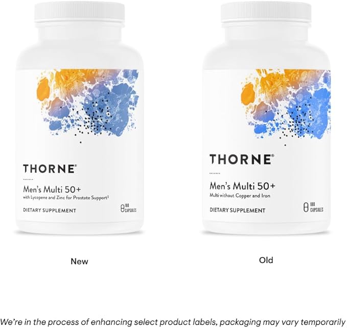 THORNE Men's Multi 50+ - Comprehensive Daily Multivitamin with Vitamins A, B6, B12, C, D, E, Zinc & More - Support Heart, Brain, Prostate, Muscle & Immune Health* - 180 Capsules