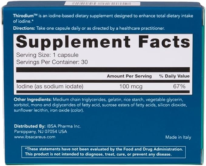 Thirodium - Thyroid Support Supplement - 100mcg Iodine (Sodium Iodate) - 30 Soft-Gel Capsules for Increased Absorption - Gluten-Free, Lactose-Free, Sugar-Free, Non-GMO