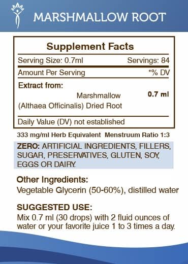Marshmallow Root Tincture Alcohol-Free extract, High-potency Herbal Drops, Tincture made from Marshmallow Althaea Officinalis Promotes Healthy Digestion and Respiratory System Health 2 oz