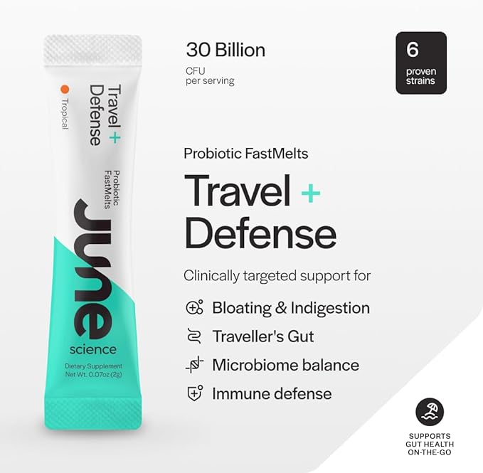 Travel + Defense | Fast Melt Pre + Probiotic for Immune Health While Traveling - Tropical Flavor, 30 Powder Sachets