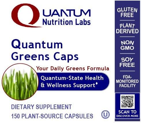 Quantum Nutrition Labs Greens Capsules - Super Greens Capsules, Greens Supplements, Superfood Blend for Wellness, Organic Veggie Pills with Kale, Leafy Greens, Alfalfa - 150 Vegetarian Capsules