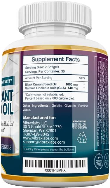 Black Currant Oil 1000mg - Hexane Free – Natural Anti Aging Antioxidant with High GLA Formula – Supports Hair, Skin, Joint & Eye Health – Premium Black Currant Seed Oil Softgel Supplement