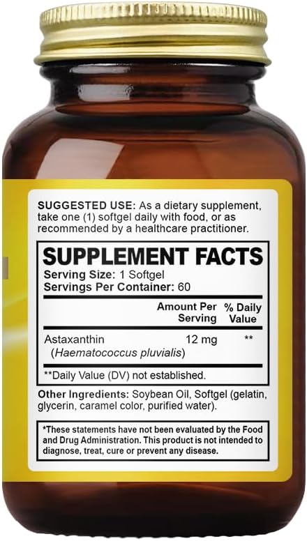 Astaxanthin 12mg | 60 Softgels | Supports Joint, Heart, Skin and Muscle Health