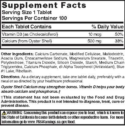 Oyster Shell Calcium with D3 100 Tabs