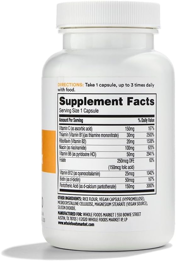 365 by Whole Foods Market, Stress B-Complex with Vitamin C, Energy & Nervous System Support, Vegan, 60 Capsules