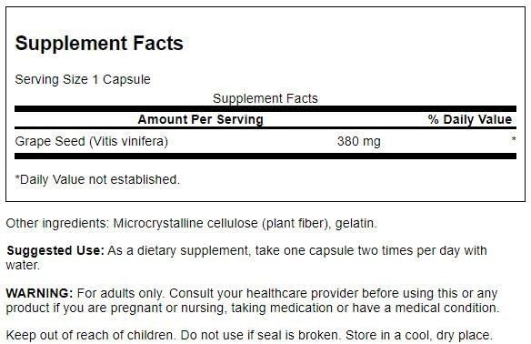 Swanson Grape Seed Heart Antioxidant Free Radicals Healthy Blood Pressure Support Polyphenols OPCS (Oligomeric Proanthocyanidins) Herbal Supplement 380 mg 100 Capsules