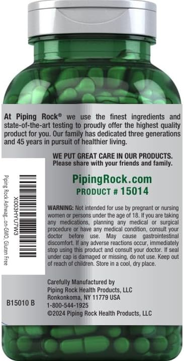 Piping Rock Ashwagandha Supplement 4500mg | 240 Capsules | for Women and Men | Extra Strength Herbal Extract | with Black Pepper | Non-GMO & Gluten Free