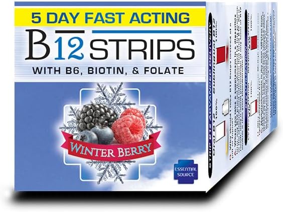 2,000 mcg Methylcobalamin Vitamin B12 Sublingual Energy Strips | Biotin, B6, 5-MTHF L-Methylfolate | Sublingual B12 Vitamins, Folate | Energy, Brain Health, Nerve Function - 5 Strips