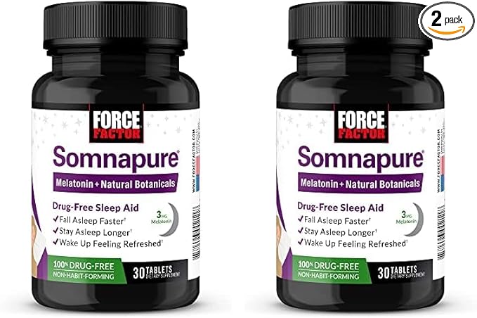 Force Factor Somnapure Drug-Free Sleep Aid for Adults with Melatonin, Valerian Root, and Lemon Balm, Non-Habit-Forming Sleeping Pills, Fall Asleep Calm at Night, Wake Up Refreshed, 30 Tablets