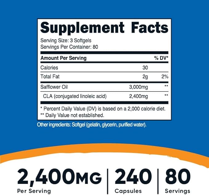 Nutricost CLA (Conjugated Linoleic Acid) 2,400mg, 240 Softgels - Gluten Free, Non-GMO, 800mg Per Softgel (3 Bottles)