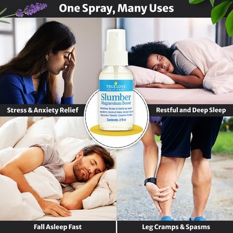 True Love Slumber Magnesium Boost | Essential Oil Aromatherapy Spray with Lavender & Chamomile | Pure Magnesium Spray for Feet | Magnesium & Trace Minerals for Relaxation & Mood Enhancement 2 fl Oz