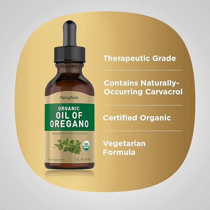 Piping Rock Oil of Oregano Organic Liquid Drops | 2 fl oz | with Extra Virgin Olive Oil | Herbal Extract Supplement | Non-GMO, Gluten Free