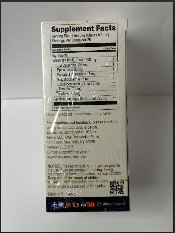 HYLEYS Tea Garcinia Cambogia Green Tea with Acai Berry Flavor - 25 Tea Bags