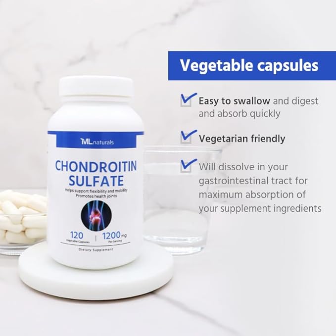 Chondroitin Sulfate 1200 mg, 120 Vegan Capsules. 99% Purity Chondroitin for Flexibility, and Mobility