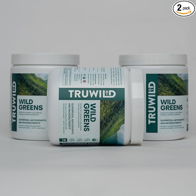 TruWild Greens Superfood Juice Powder, with 22+ Greens & Anti-Oxidants, Green Juice Powder, Natural Immune, Stress, Digestion Support, 40 Servings, 2 Pack