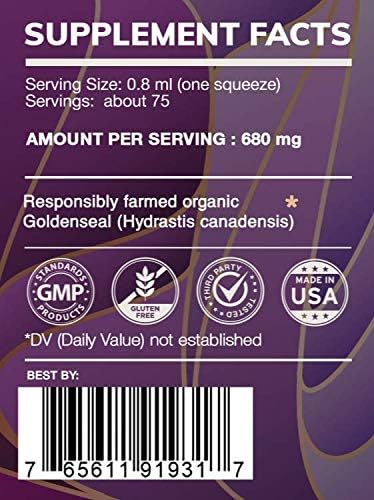Earth's Love - Goldenseal Root Alcohol-Free Herbal Extract Tincture, Super-Concentrated Goldenseal (Hydrastis Canadensis) Dried Root (2 Fl Oz)