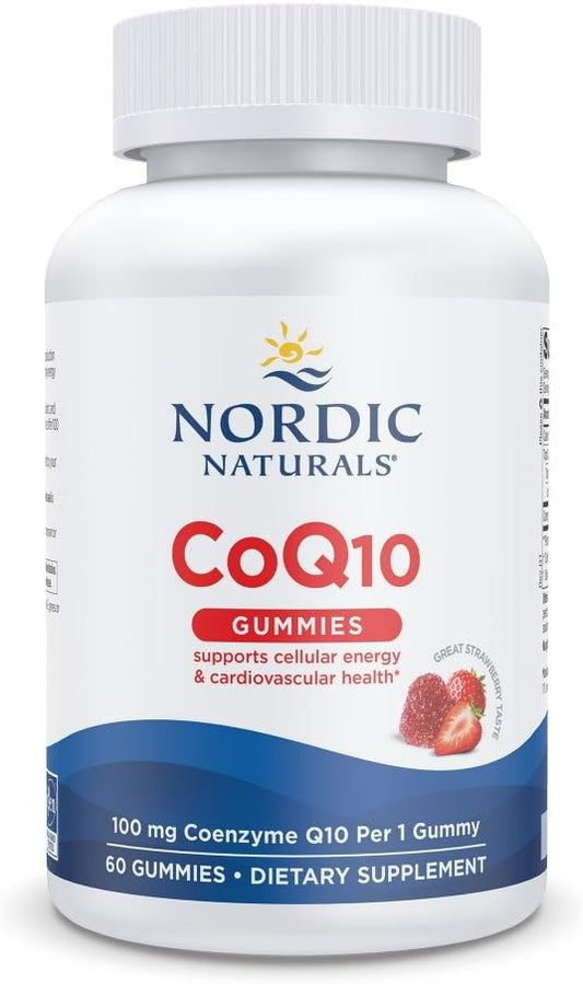 Nordic Naturals CoQ10 Gummies, Strawberry - 60 Gummies - 100 mg Coenzyme Q10 (CoQ10) - Great Taste - Heart Health, Cellular Energy Production, Antioxidant Support - Non-GMO, Vegan - 60 Servings