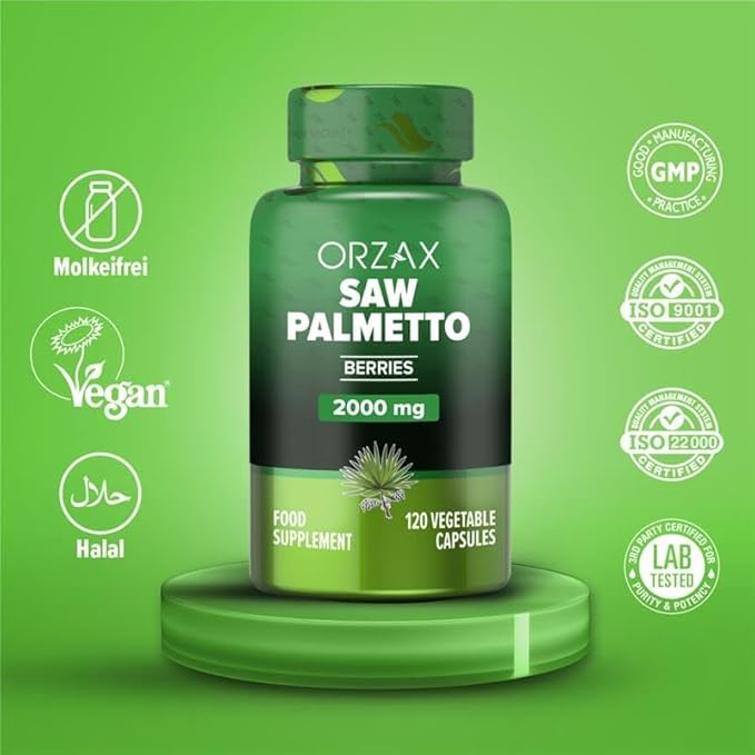 ORZAX Prostate Supplement with Saw Palmetto Extract 2000 mg for Men - Hair & Urinary Support - 120 Veg Capsules - (120-Day Supply)