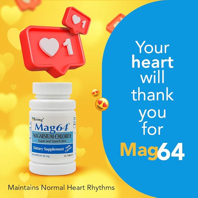Rising Pharma - Mag64 Magnesium Chloride with Calcium Tablets - 60 Counts